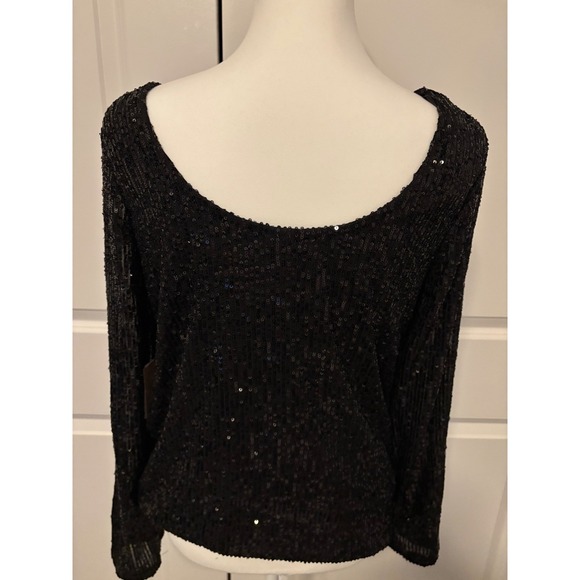Halogen Classy Sequin Scoop Back Long Sleeve Top Black Party Evening SZ M NWT - Picture 5 of 8